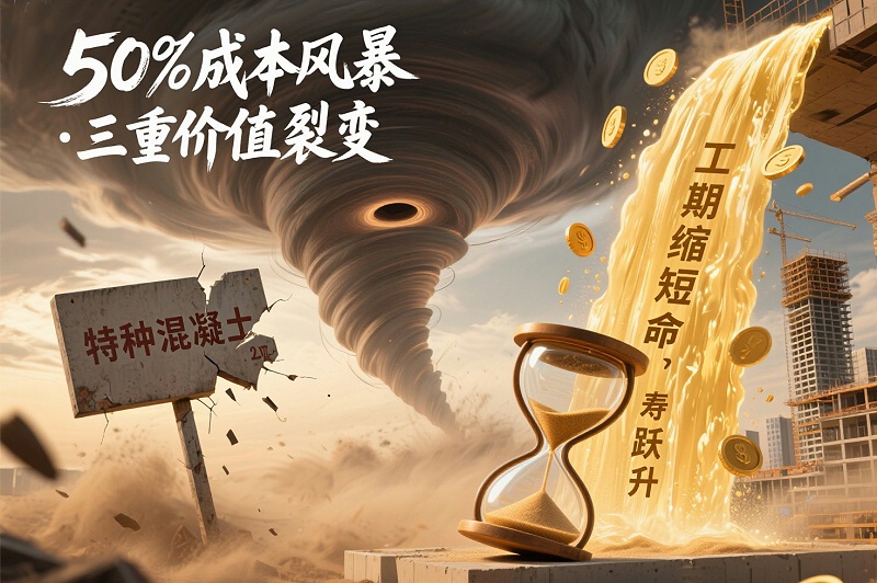 成本效益風暴 _50%成本風暴 · 三重價值裂變_ 龍卷風意象：左側特種